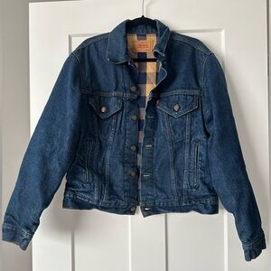 Vintage Levi's Blue and Tan/Yellow Plaid Lined Denim Barn Jacket